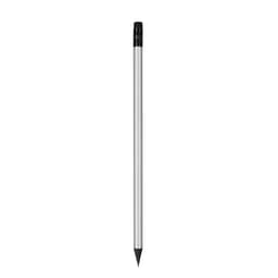 A coloured pencil with a silver barrel and a black tip, featuring a branding logo at the top.
