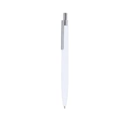 A metal pen with a sleek white body and silver accents, featuring a clip for easy attachment.