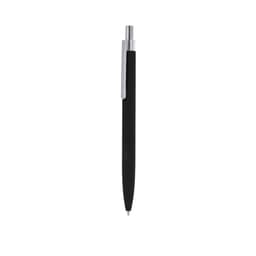 A black metal pen with a sleek design and a silver clip. It has a branding logo near the top.