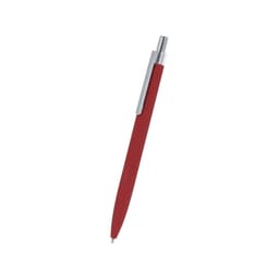 A metal pen in deep red with a silver clip and tip, featuring a sleek design and a logo.