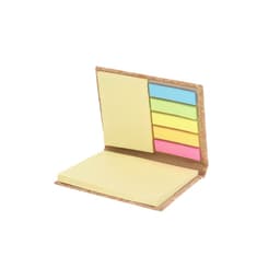 A cork notebook with yellow sticky notes and five colourful tabs in blue, green, yellow, pink, and orange.