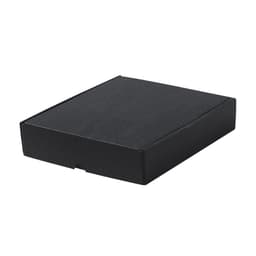 A black rectangular box with a lid, designed for packaging. It features a smooth exterior and is of sturdy construction.