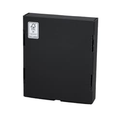 A black gift box with a label, designed for packaging a promotional product.