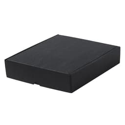 A black gift box with a sleek design, featuring a pull-out opening. Ideal for packaging products elegantly.