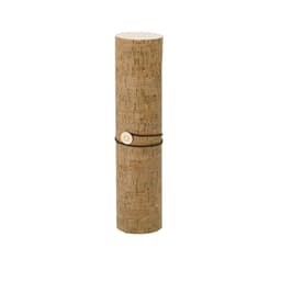 A cylindrical cork gift set with a black elastic band, featuring a wooden accent.