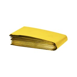 A folded yellow Mithak Blanket with a smooth, shiny surface, showcasing its lightweight and portable design.