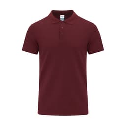 A burgundy polo shirt with a classic collar and three buttons, featuring a small logo.