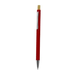 A red wooden pen with a silver clip and tip. The pen features a natural wood accent at the top.