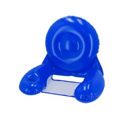A blue inflatable armchair with a circular backrest and two armrests. It features a transparent seat section.