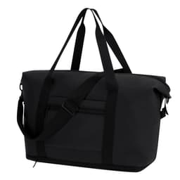 A black Kandor Bag with dual handles and a detachable strap, featuring a zippered compartment.
