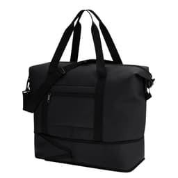 A black Kandor Bag featuring sturdy handles, a zipped front pocket, and adjustable shoulder strap.