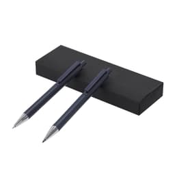 A metal pen gift set featuring two sleek black pens in a black presentation box.