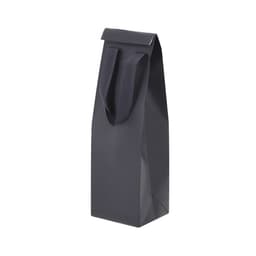 A dark grey cooler bag with a fold-over top and two handles. It features a simple design and has a logo.