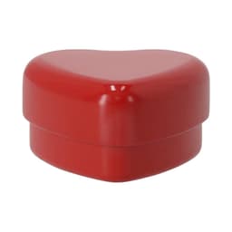 A shiny red heart-shaped box, suitable for storing sweets or small gifts, featuring a smooth finish.