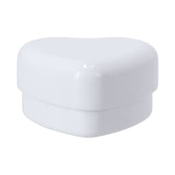 A white heart-shaped container with a smooth, glossy surface. The container has a lid that fits snugly.
