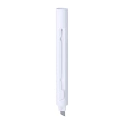 A white Lidor Pen with a minimalist design and a visible blade mechanism. The pen has a logo.