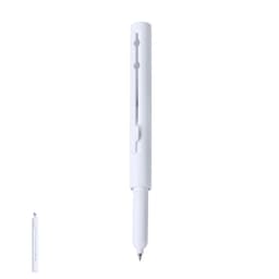 A white pen with a sleek design and a visible mechanism for extending the tip. It features a logo.