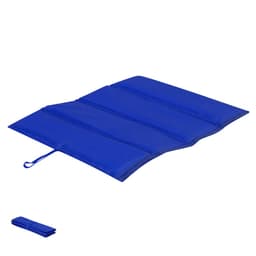 A blue folding mat with multiple sections, featuring a tied closure for easy storage.