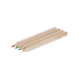 Four unsharpened coloured pencils in red, green, blue, and yellow arranged side by side on a light background.