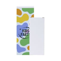 A box featuring a colourful, abstract design with shapes in yellow, blue, green, and orange. It has a logo.