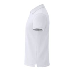 A light grey polo shirt with a collar and short sleeves, featuring a logo on the chest.