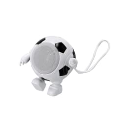 A round Bluetooth speaker designed like a soccer ball, featuring black and white colours with small arms and legs.