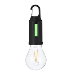 A hanging lamp featuring a transparent bulb with a black and green body, showcasing an industrial design.