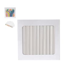 A pencil set featuring multiple white pencils, with a colourful design on the packaging. Includes branding.