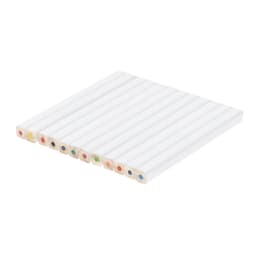 A set of coloured pencils with varying bright colours, arranged parallel on a white background. The set includes a branding logo.