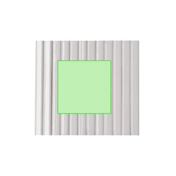 A set of coloured pencils displayed in various shades, featuring a bright green square in the centre.
