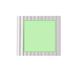 A set of white coloured pencils arranged neatly, with a blank green square in the centre.