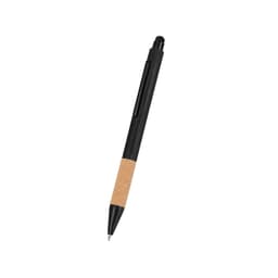 A black pen with a cork grip and a click mechanism. Features a clip for easy attachment.