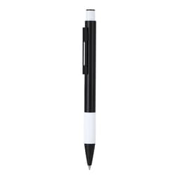 A metal pen in black and white, featuring a sleek design and a clip for easy attachment.