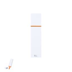 A white highlighter set with an orange accent, featuring a branded design and an unsealed highlighter cap.