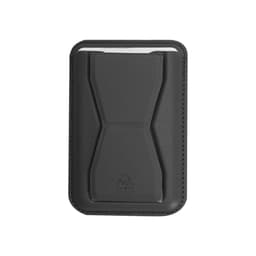 A business card holder in black with a sleek, minimalistic design and an embossed logo.