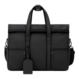 A black Velor Bag featuring multiple compartments, strong handles, and an adjustable shoulder strap. It has a logo.
