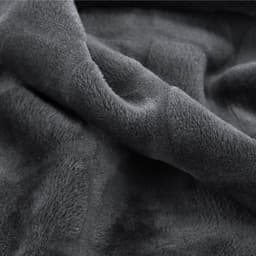 A soft, grey fleece blanket with a plush texture, featuring subtle folds and creases.