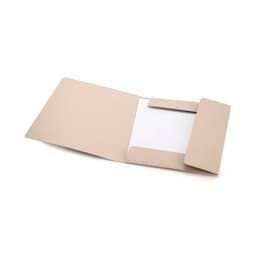 A beige folder with a pocket on one side and a blank interior. It features a logo on the front.