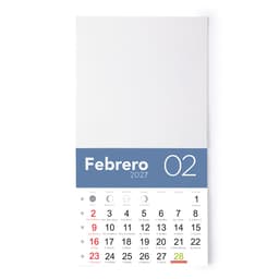 A magnet calendar with a grey header and a layout for February 2027, featuring dates and a blank white section.