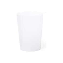 A drink bottle in translucent white, featuring a simple design and a logo. Ideal for various beverages.