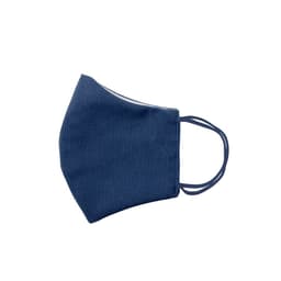 A navy blue reusable hygienic mask with ear loops and a sturdy fabric design. Features branding on the side.