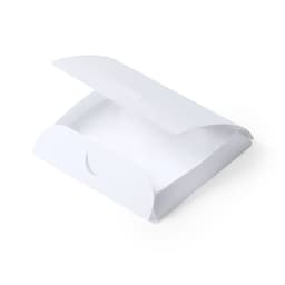 A white, open box with a smooth finish, featuring a curved flap and a small cut-out.