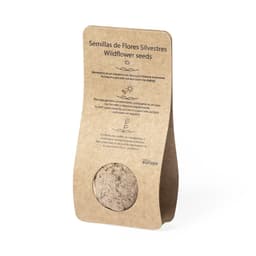 A gift set of wildflower seeds packaged in eco-friendly brown cardboard with an embedded seed disc.