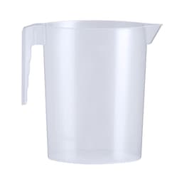 A transparent measuring jug with a handle and spout, suitable for various liquid measurement needs.