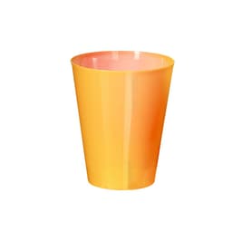 A drink bottle in a vibrant orange colour, made from plastic, featuring a simple design and a logo.