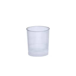 A transparent plastic cup with a simple design, ideal for various beverages. Features a smooth, rounded rim.
