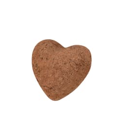 A heart-shaped chocolate in a rich brown hue, featuring a textured surface. The product has a subtle gloss and is crafted for gifting.