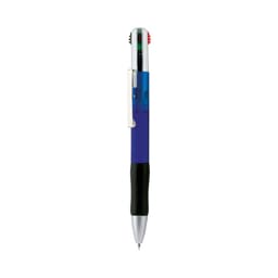 A blue Multifour Pen featuring a silver clip and a black grip, with multiple writing options.