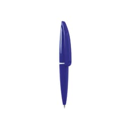 A blue pen with a sleek design and a clip, featuring a brand logo.