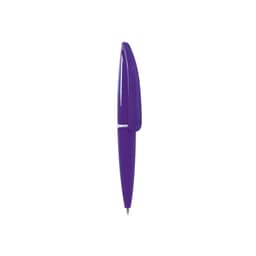 A purple pen with a sleek design and a clip, featuring a logo on its surface.